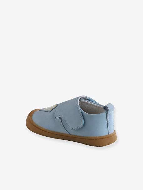 Klittenband baby slofjes van soepel leer blauw, bedrukt+bleekblauw+indigoblauw - vertbaudet enfant 