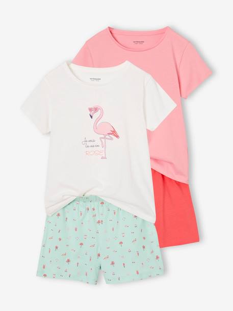Lot 2 pyjashorts fille 1 motif arc-en-ciel + 1 motif flamant rose turquoise - vertbaudet enfant 