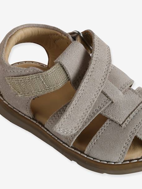 Sandales bébé fermées cuir à scratchs bleu jean+sable - vertbaudet enfant 