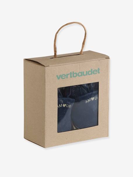 Chaussons bébé cuir souple blanc imprimé+bleu nuit+or+rose poudré - vertbaudet enfant 