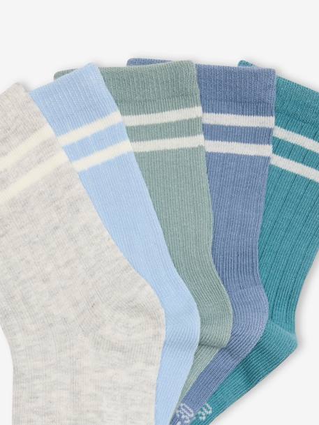 Lot de 5 paires de chaussettes côtelées rayées garçon bleu ciel+bleu grisé+marine - vertbaudet enfant 