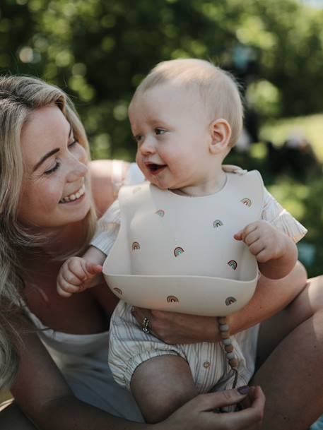 Bavoir avec récupérateur en silicone beige+marine+rouge - vertbaudet enfant 