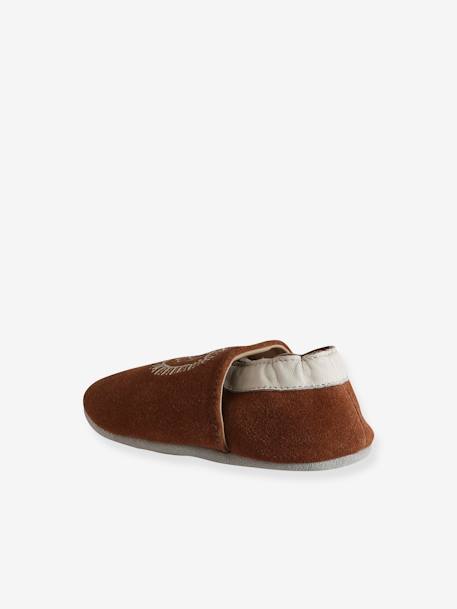 Chaussons élastiqués en cuir souple bébé lot marron+marron imprimé+vert imprimé - vertbaudet enfant 