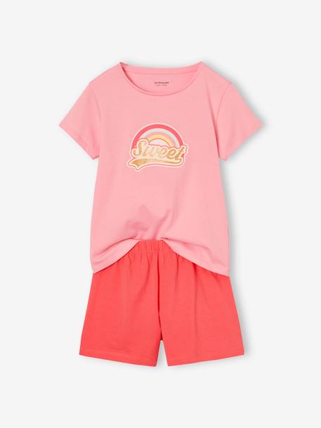 Lot 2 pyjashorts fille 1 motif arc-en-ciel + 1 motif flamant rose turquoise - vertbaudet enfant 