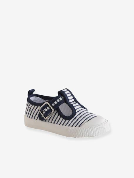 Canvas babyschoentjes met enkelbandje blauw, gestreept - vertbaudet enfant 