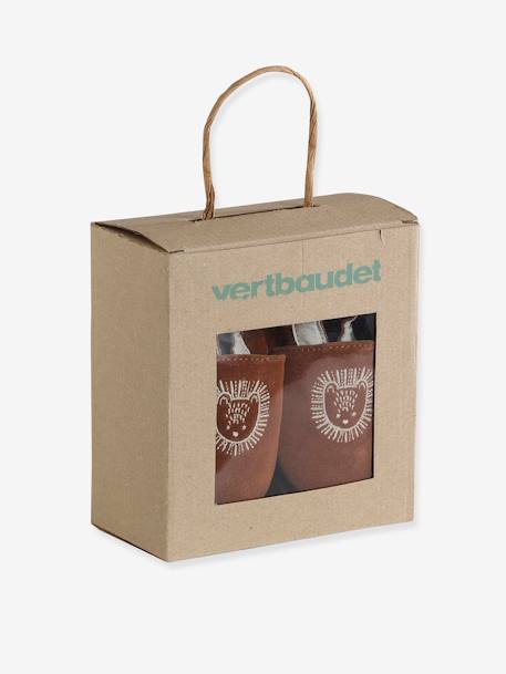 Chaussons élastiqués en cuir souple bébé lot marron+marron imprimé+vert imprimé - vertbaudet enfant 