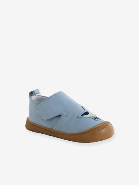 Klittenband baby slofjes van soepel leer blauw, bedrukt+bleekblauw+indigoblauw - vertbaudet enfant 
