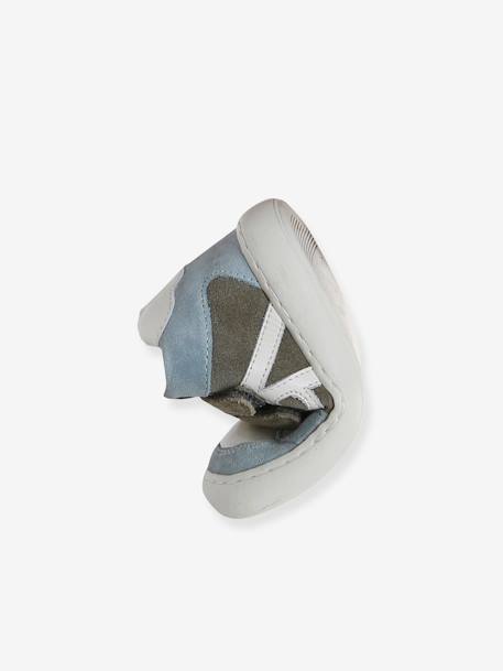 Baskets bébé garçon en cuir à scratchs bleu grisé+écru - vertbaudet enfant 