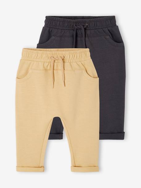 Lot de 2 pantalons bébé en molleton cappuccino - vertbaudet enfant 