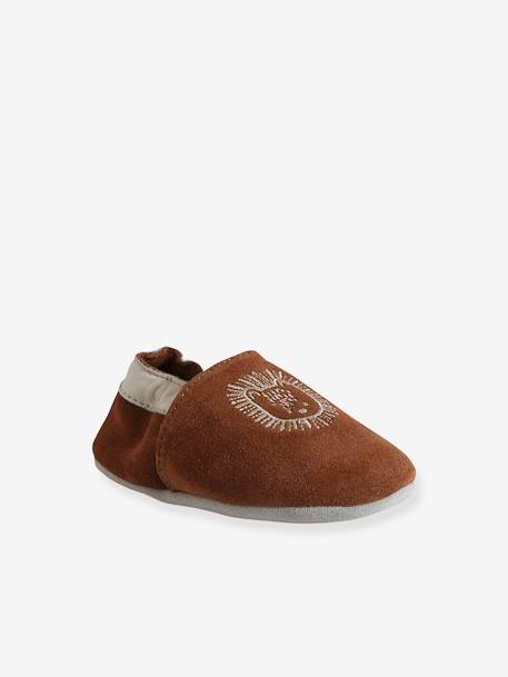 Chaussons élastiqués en cuir souple bébé lot marron+marron imprimé+vert imprimé - vertbaudet enfant 