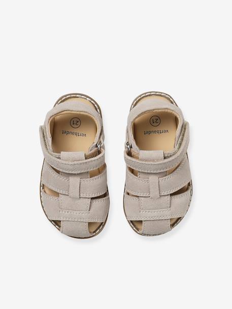 Sandales bébé fermées cuir à scratchs bleu jean+sable - vertbaudet enfant 