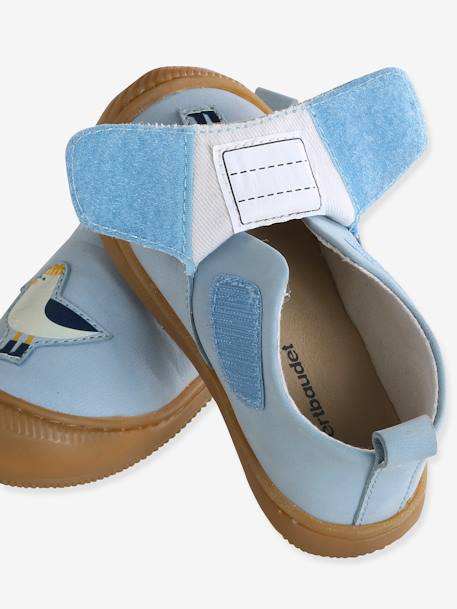 Klittenband baby slofjes van soepel leer blauw, bedrukt+bleekblauw+indigoblauw - vertbaudet enfant 