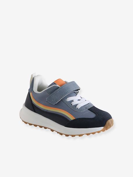 Kindersneakers met veters en klittenband, kleutercollectie blauw, bedrukt+kaki+veel beige+veel blauw - vertbaudet enfant 
