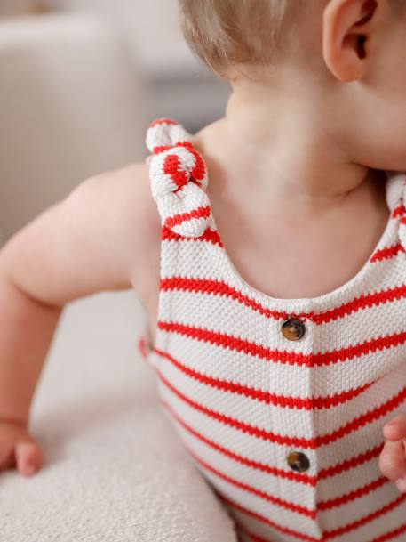 Combishort voor baby's van jersey met gebreid effect rood, gestreept - vertbaudet enfant 