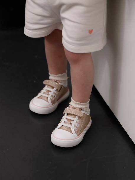 Baskets bébé fille synthétique lacets élastiqués et scratch or - vertbaudet enfant 