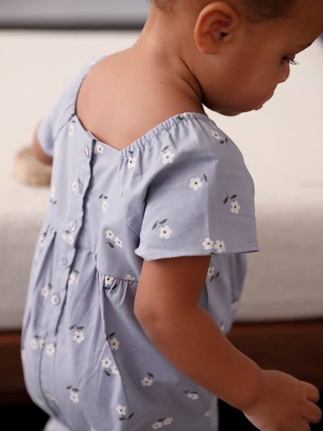 Vertbaudet meisjes jumpsuit met vlindermouwen hemelsblauw+rood, geruit - vertbaudet enfant 
