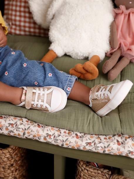 Baskets bébé fille synthétique lacets élastiqués et scratch or - vertbaudet enfant 