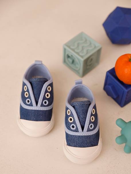 Elastische stoffen babysneakers chambrayblauw+jeansblauw - vertbaudet enfant 