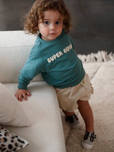 Gepersonaliseerd baby-sweatshirt met druk op de rug smaragdgroen - vertbaudet enfant 
