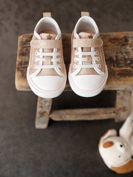 Baskets bébé fille synthétique lacets élastiqués et scratch or - vertbaudet enfant 