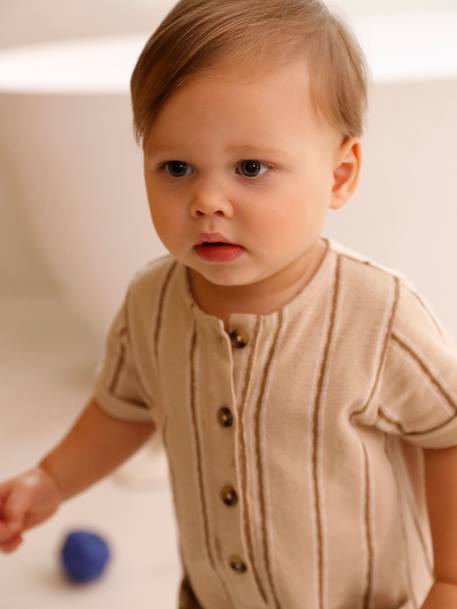 Gestreepte gebreide babyromper zandbeige - vertbaudet enfant 