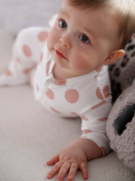 Lot de 3 pyjamas bébé en jersey ouverture zippée BASICS bleu chambray+blush+cappuccino - vertbaudet enfant 