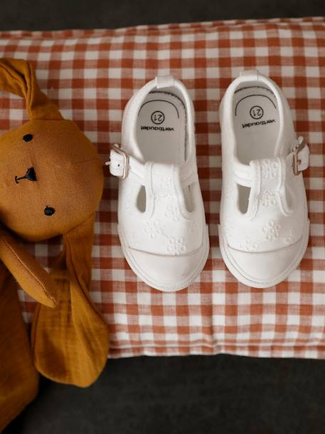 Geborduurde babysandalen BLANC CLAIR UNI AVEC DECOR - vertbaudet enfant 