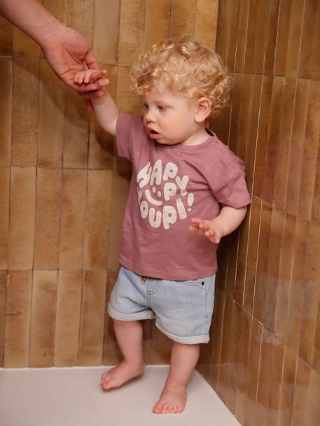 T-Shirt 'Happy Youpi' bébé manches courtes en coton bio violet - vertbaudet enfant 