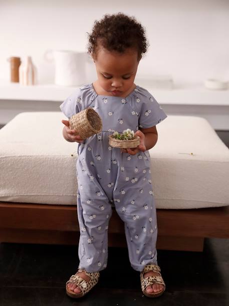Vertbaudet meisjes jumpsuit met vlindermouwen hemelsblauw+rood, geruit - vertbaudet enfant 