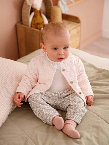 Gilet bébé matelassé en gaze de coton double face rose pâle - vertbaudet enfant 