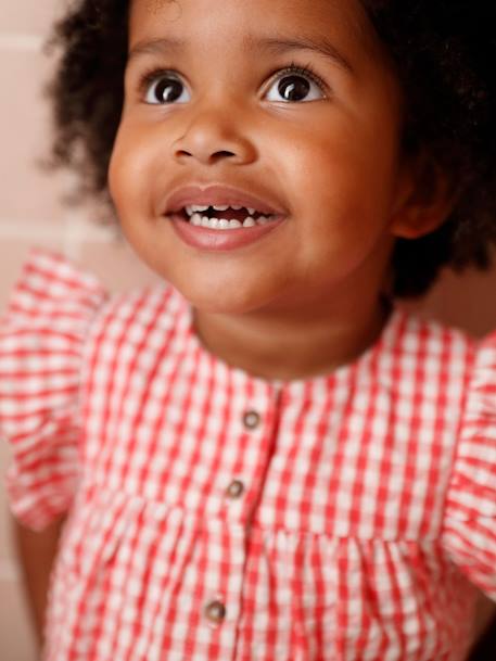 Bloes in vichy seersucker voor baby's met korte mouwen en volant rood, geruit - vertbaudet enfant 