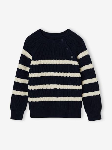 Pull garçon rayé caramel+écru+encre+kaki - vertbaudet enfant 