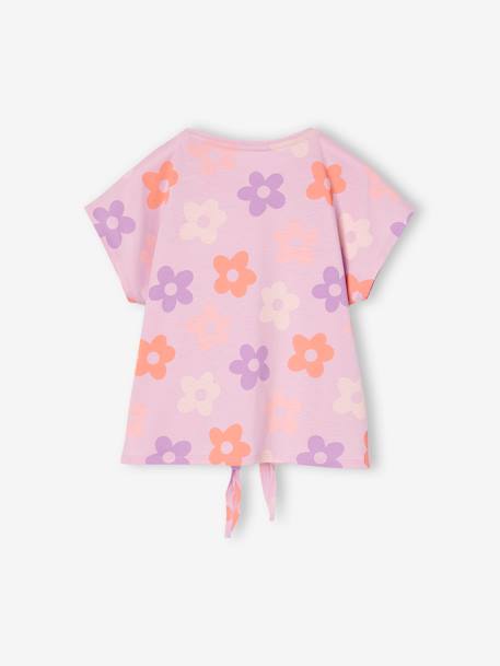 T-shirt fille imprimé noeud fantaisie manches courtes blanc+lavande+rose - vertbaudet enfant 