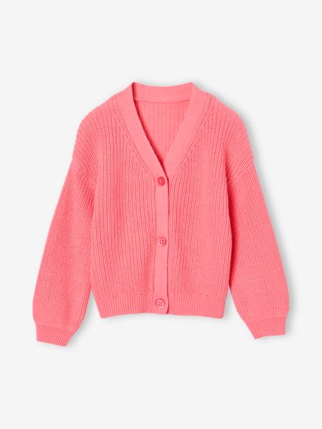 Gilet fille en côte perlée pistache+rose - vertbaudet enfant 