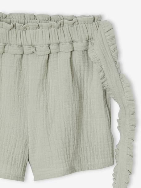 Meisjeshort van katoengaas met sierceintuur saliegroen - vertbaudet enfant 