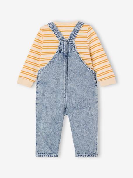 Babyset gestreept T-shirt en jeans tuinbroek double stone - vertbaudet enfant 
