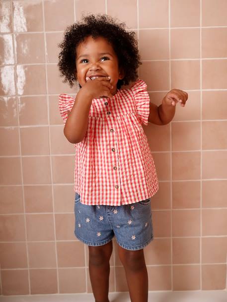 Baby denim short met madeliefborduursel double stone+stone - vertbaudet enfant 