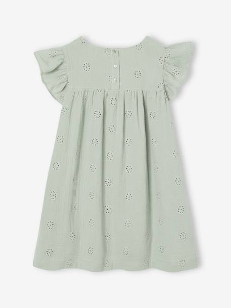 Robe fille gaze de coton brodée fleurs bleu pâle+corail+vanille+vert sauge - vertbaudet enfant 