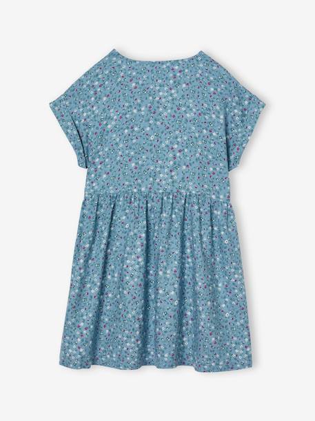 Robe à fleurs boutonnée fille bleu ciel+blush+écru - vertbaudet enfant 