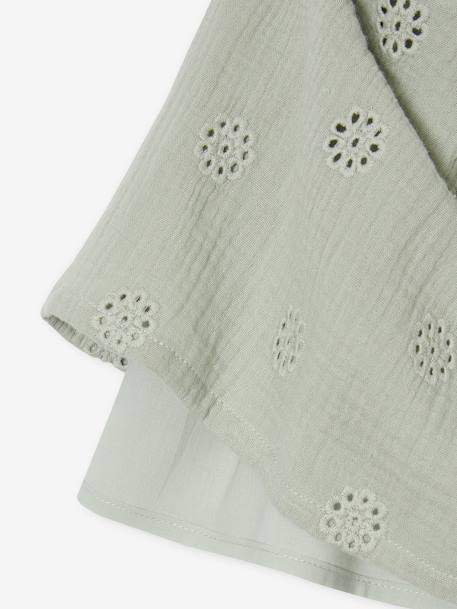 Jupe en broderie anglaise fille gaze de coton vert sauge - vertbaudet enfant 