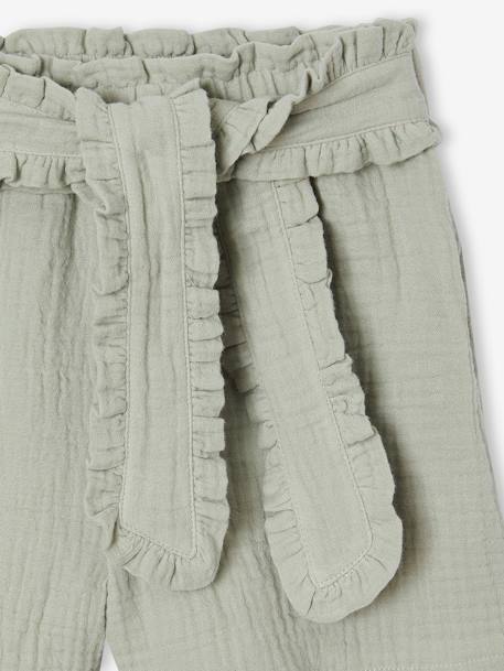 Meisjeshort van katoengaas met sierceintuur saliegroen - vertbaudet enfant 