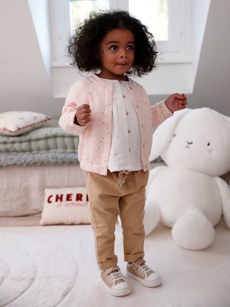Pantalon paperbag bébé avec ceinture cappuccino+lichen+vieux rose - vertbaudet enfant 