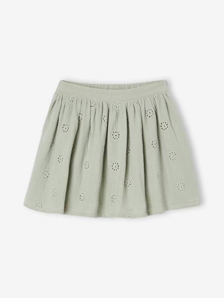 Jupe en broderie anglaise fille gaze de coton vert sauge - vertbaudet enfant 