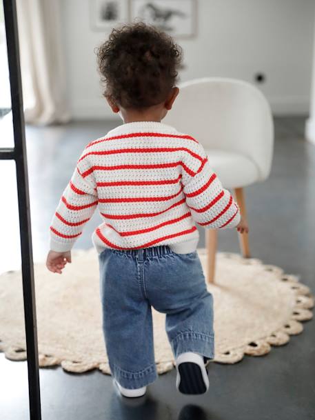Pantalon large bébé fille denim léger ceinture imprimée double stone - vertbaudet enfant 