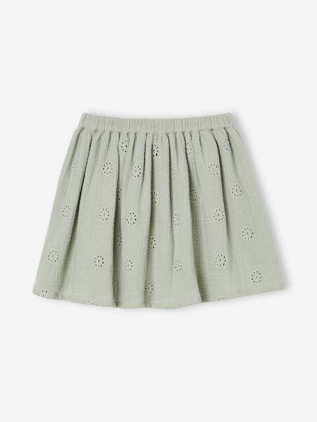 Jupe en broderie anglaise fille gaze de coton vert sauge - vertbaudet enfant 