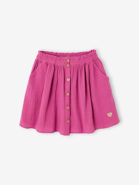 Jupe fille en gaze de coton beige+bleu grisé+rose+vert sauge+vieux rose+violet - vertbaudet enfant 
