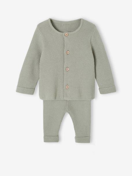 Set met shirt en broek voor baby's van tricot beige+blauwgroen+saliegroen+wit - vertbaudet enfant 