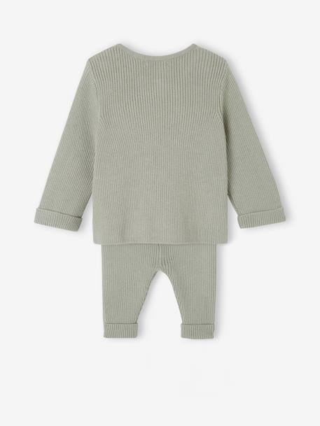 Set met shirt en broek voor baby's van tricot beige+blauwgroen+saliegroen+wit - vertbaudet enfant 