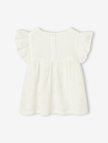 Blouse en gaze de coton brodée fille blanc+corail - vertbaudet enfant 