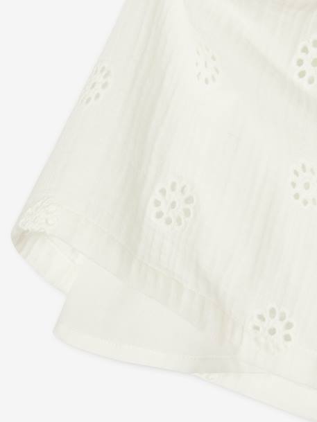 Geborduurde blouse van katoenen gaas voor meisjes koraal+wit - vertbaudet enfant 